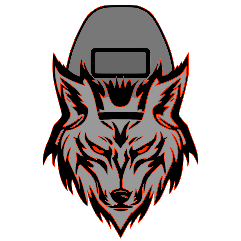 Welding helmet with wolf design on a white background
